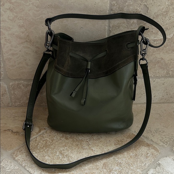 Lodis Handbags - Lodis Elegant Olive Green Leather & Suede Bucket Bag